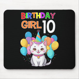Kids Cat Birthday 10 Birthday Party Girls 10th Bir Mouse Pad