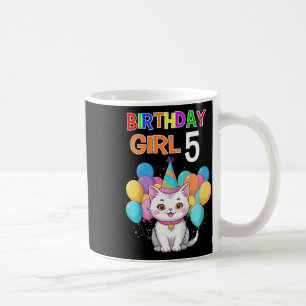 Kids Cat Birthday 5 Birthday Party Girls 5th Birth Coffee Mug