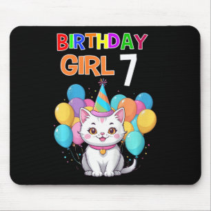 Kids Cat Birthday 7 Birthday Party Girls 7th Birth Mouse Pad