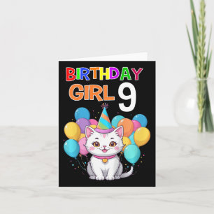 Kids Cat Birthday 9 Birthday Party Girls 9th Birth Card