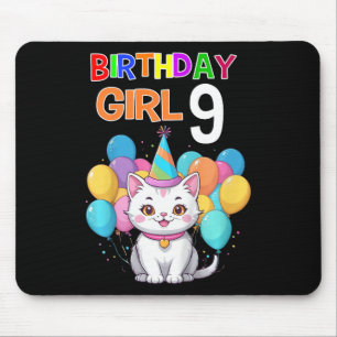 Kids Cat Birthday 9 Birthday Party Girls 9th Birth Mouse Pad