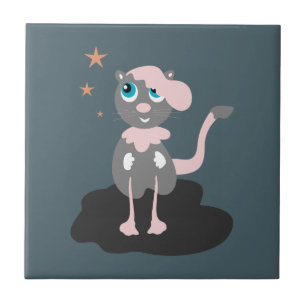 Kids Cat Illustration Cute Cartoon Kitty Ceramic Tile