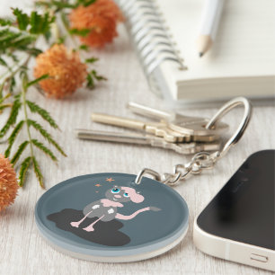 Kids Cat Illustration Cute Cartoon Kitty Key Ring