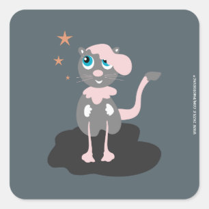 Kids Cat Illustration Cute Cartoon Kitty Square Sticker