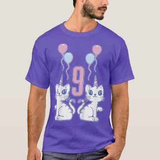 Kids Cats 9th Birthday Cat Girl 9 Years Birthday T-Shirt