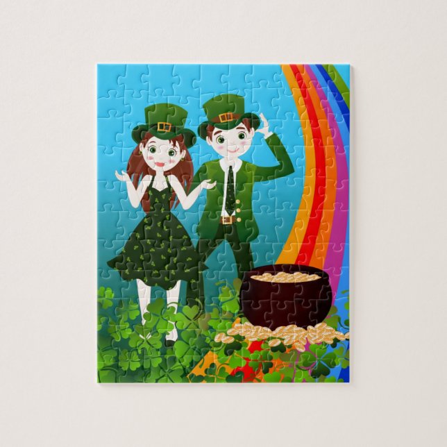 Kids celebrate St. Patrick's Day wearing the green Jigsaw Puzzle (Vertical)