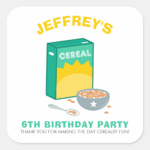 Kids Cereal Birthday Party Square Sticker