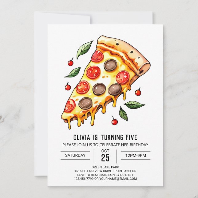  Kids Cheese Pizza Birthday Invitation (Front)