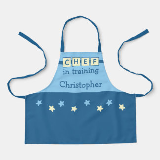 Kid's Chef name stars blue yellow Apron