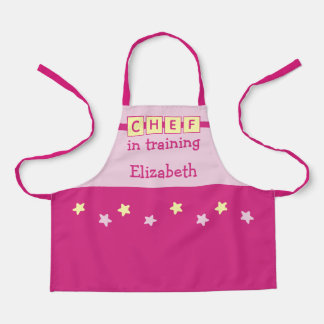 Kid's Chef name stars pink yellow Apron