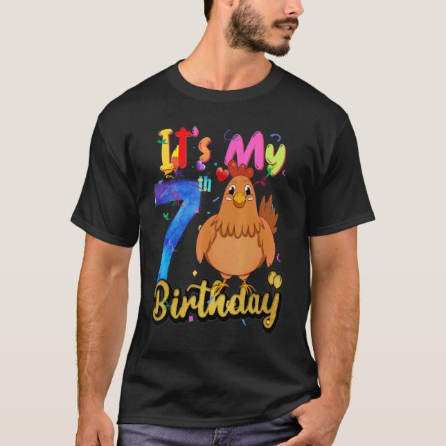 Kids Chicken 7th Birthday 7 Years Old Girls Chicke T-Shirt (Front)
