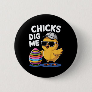 Kids Chicks Dig Me Easter Boys 6 Cm Round Badge