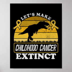 Kids Childhood Cancer Dinosaur Warrior Golden Ribb Poster