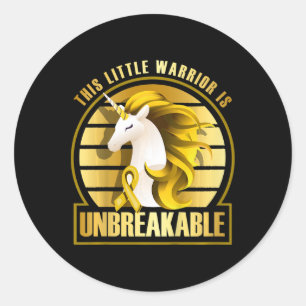 Kids Childhood Cancer Unicorn Warrior Golden Ribbo Classic Round Sticker