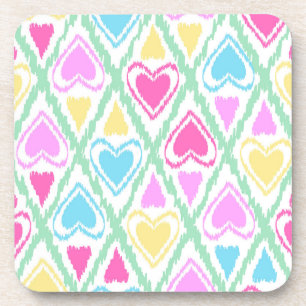 Kids childish pastel pink blue yellow green hearts coaster