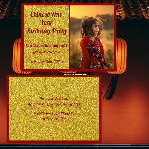 Kids Chinese New Year Birthday Invitation Card