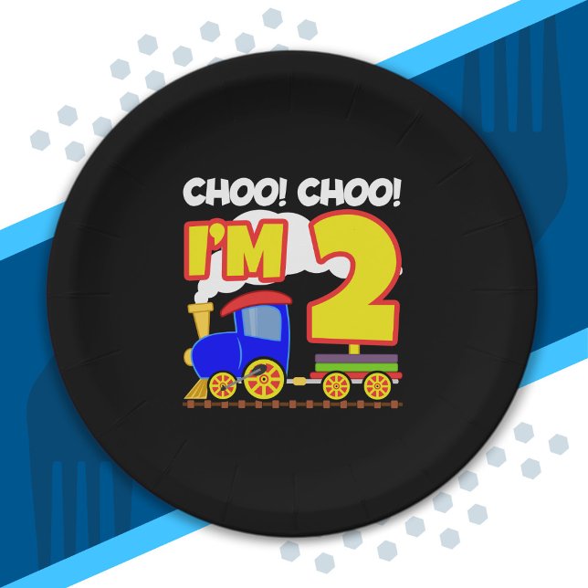 Kids Choo Choo Train 2nd Birthday Choo Choo I'm 2 Paper Plate (Creator Uploaded)