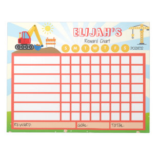 Kids Chore Chart, Personalised Construction Chart Notepad