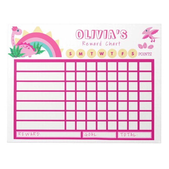 Kids Chore Chart, Personalised Dinosaur Chart Notepad (Front)
