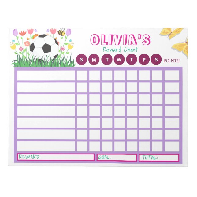 Kids Chore Chart, Personalised Soccer Reward Chart Notepad (Front)