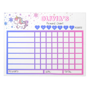 Kids Chore Chart, Personalised Unicorn Chart Notepad