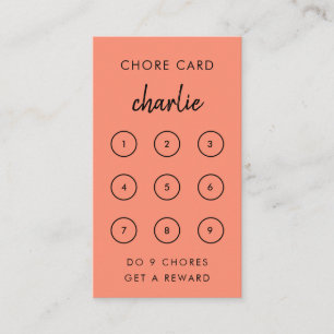 Kids Chore   Coral Pink Reward Punch Card