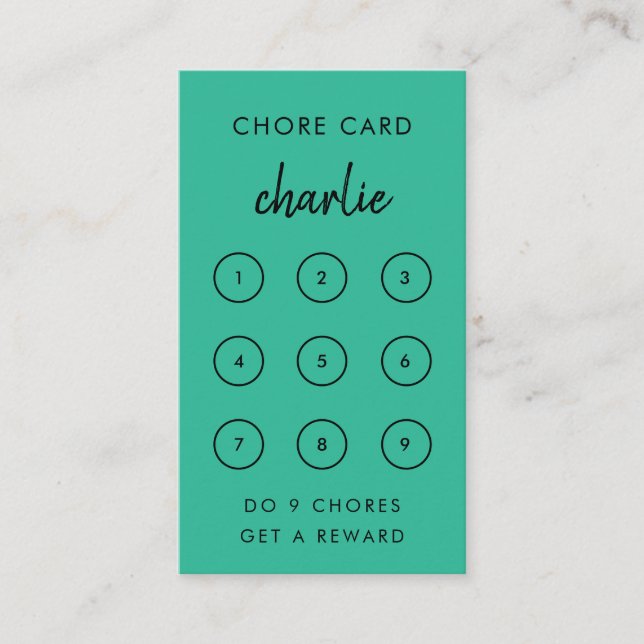 Kids Chore | Teal Green Reward Punch Card (Front)