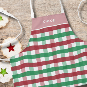 Kids Christmas Baking Name Matching Plaid  Apron