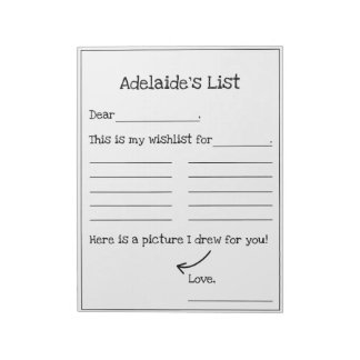 Kids Christmas Birthday Holiday Wishlist Letter Notepad