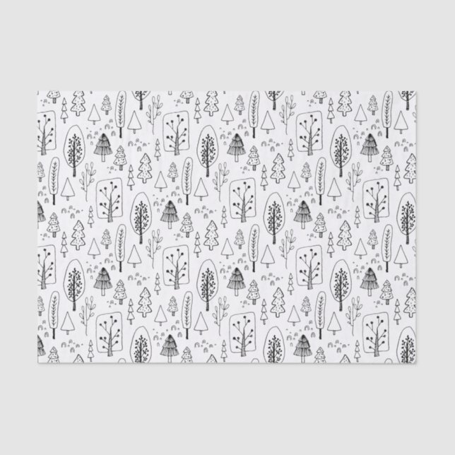 Kids Christmas Cute Black & White Trees Forest  Tissue Paper (Front)