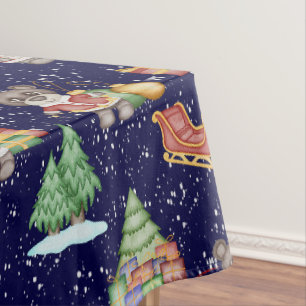 Kids Christmas Cute Festive Animals Bear Tablecloth