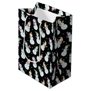 Kids Christmas Cute Snowman in Hats Medium Gift Bag