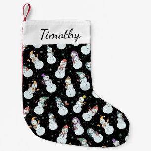 Kids Christmas Cute Snowman in Hats Small Christmas Stocking