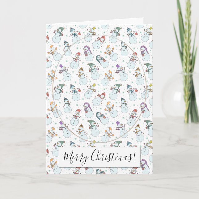 Kids Christmas Cute Snowman in Hats White Photo Note Card (Front)