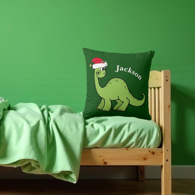 Kids Christmas Dinosaur Custom Green Throw Pillow (Creator Uploaded)