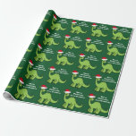 Kids Christmas Dinosaur Cute Custom Green  Wrapping Paper<br><div class="desc">Awesome green dinosaur Christmas wrapping paper. This apatosaurus looks very cute in a holiday red Santa hat with a little smile. I like prehistoric Christmas animals and presents that kids will love. Customise this gift with the recipient's name to make it even more personalised.</div>