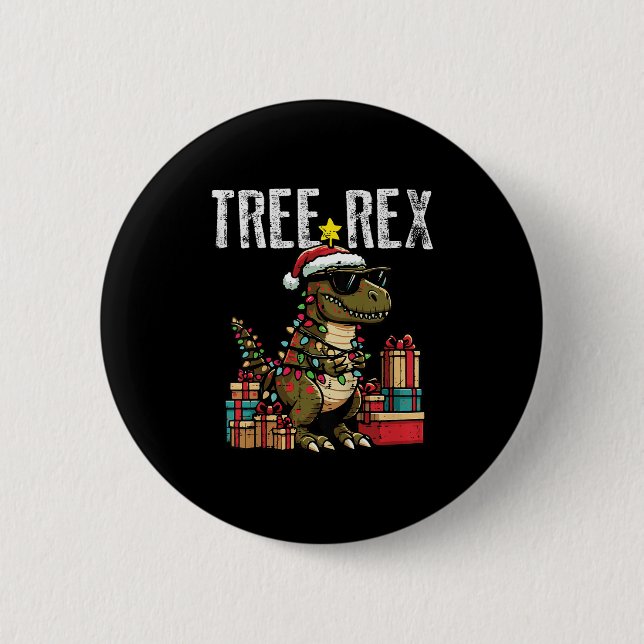 Kids Christmas Dinosaur Tree Rex Xmas Trex Toddler 6 Cm Round Badge (Front)