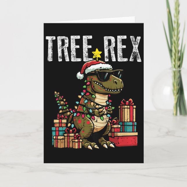 Kids Christmas Dinosaur Tree Rex Xmas Trex Toddler Card (Front)