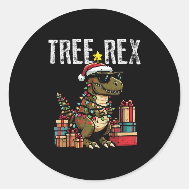 Kids Christmas Dinosaur Tree Rex Xmas Trex Toddler Classic Round Sticker (Front)