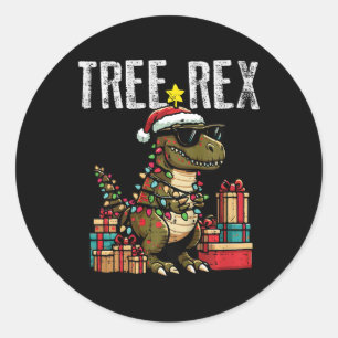 Kids Christmas Dinosaur Tree Rex Xmas Trex Toddler Classic Round Sticker