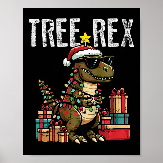 Kids Christmas Dinosaur Tree Rex Xmas Trex Toddler Poster (Front)