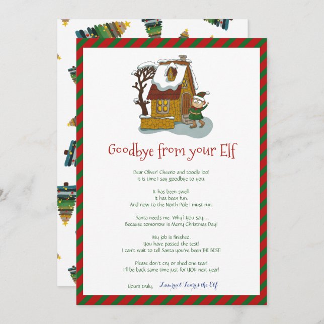 Kids Christmas Elf Boy Goodbye Letter Invitation (Front/Back)
