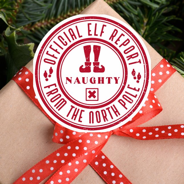 Kids Christmas Elf Naughty Classic Round Sticker (Creator Uploaded)