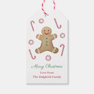 Kids Christmas Gingerbread Man Candy Canes Gift Tags
