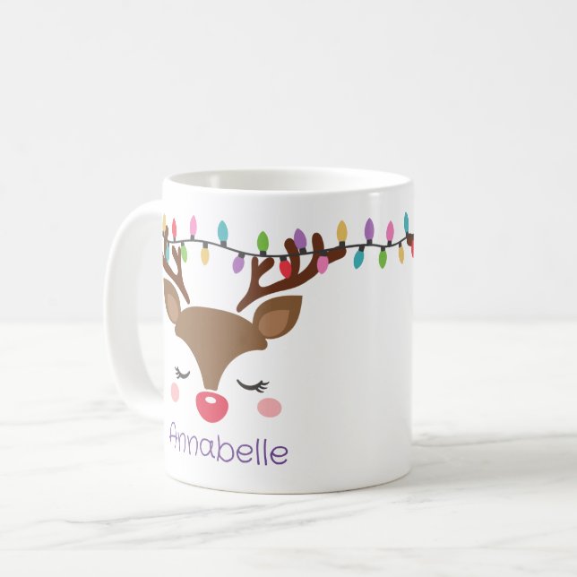 Kid's Christmas Girl Reindeer Personalised Mug (Front Left)