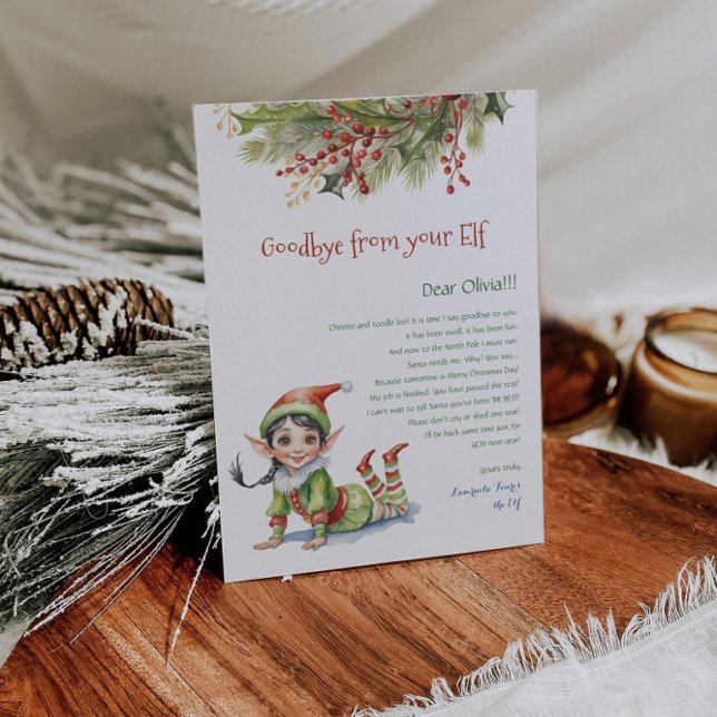 Kids Christmas Goodbye From Your Elf Girl Letter Invitation (Creator Uploaded)