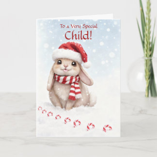 Kids Christmas Holiday Card Cute Bunny in Snow