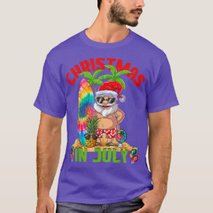 Kids Christmas In July Hawaiian Santa Tie Dye Surf T-Shirt