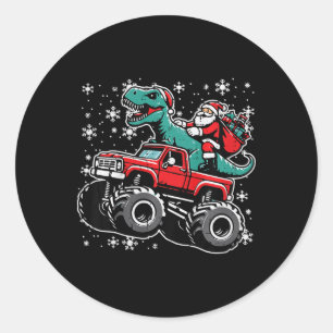 Kids Christmas Monster Truck Dino Santa Xmas Toddl Classic Round Sticker