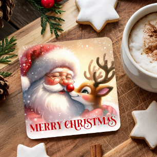 Kids Christmas Paper Coasters Santa Claus Rudolph